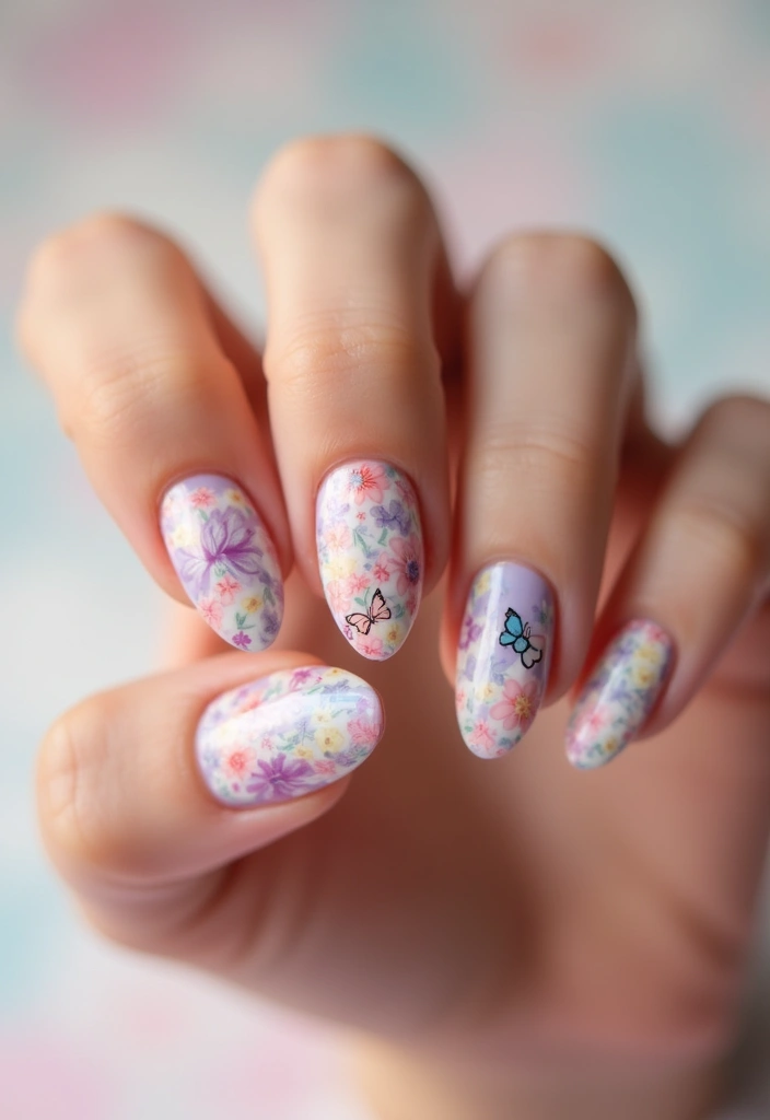 18 Trendy Butterfly Nail Manicures to Try This Season (Get Ready for Compliments!) - 8. Butterfly Floral Combos