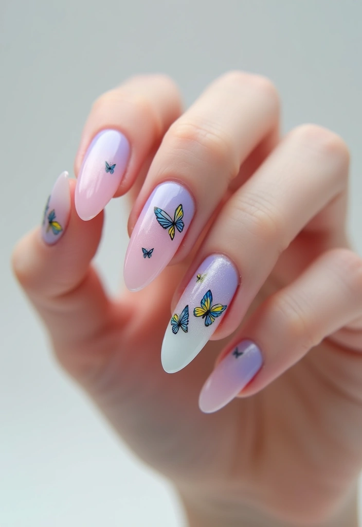 18 Trendy Butterfly Nail Manicures to Try This Season (Get Ready for Compliments!) - 9. Ombre Butterfly Designs