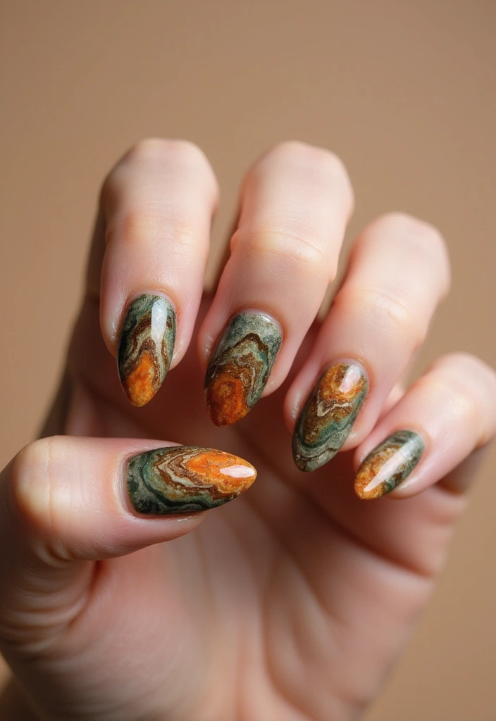 18 Trendy Fall Nail Shapes That Will Elevate Your Autumn Game! - 18. Artistic Agate