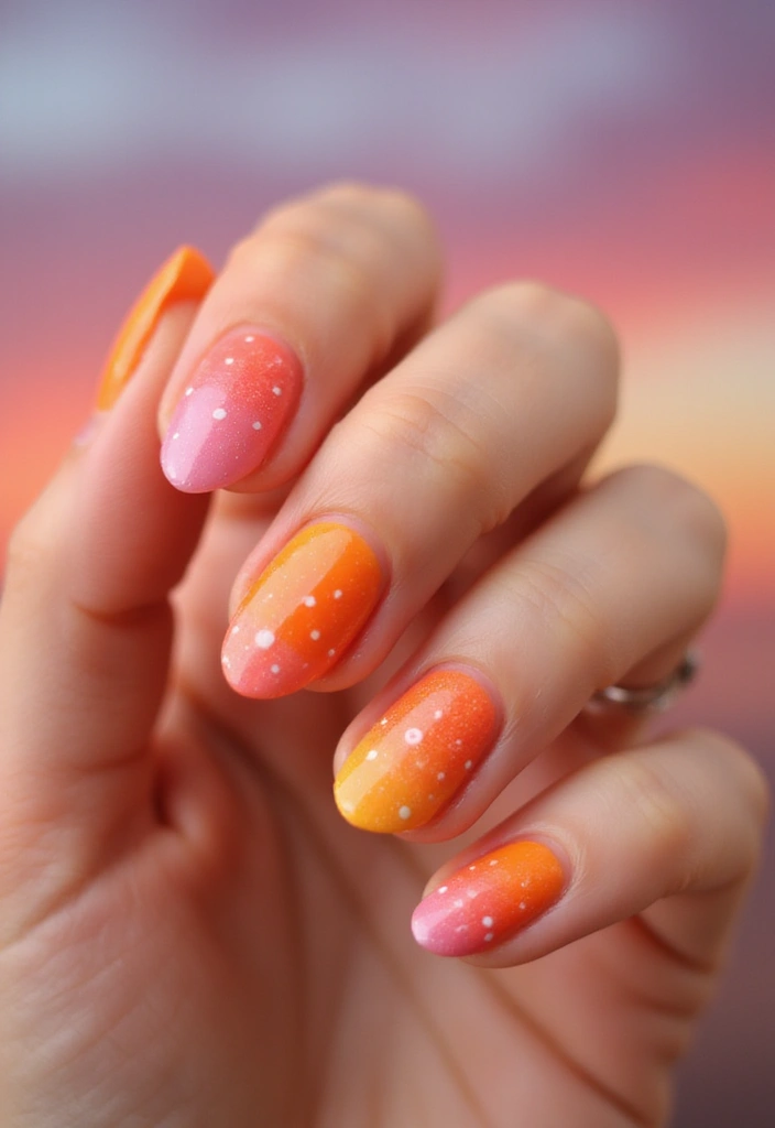 20 Cute Pink and White Polka Dot Nail Designs That Will Brighten Your Day! - 12. Sunset Polka Dots
