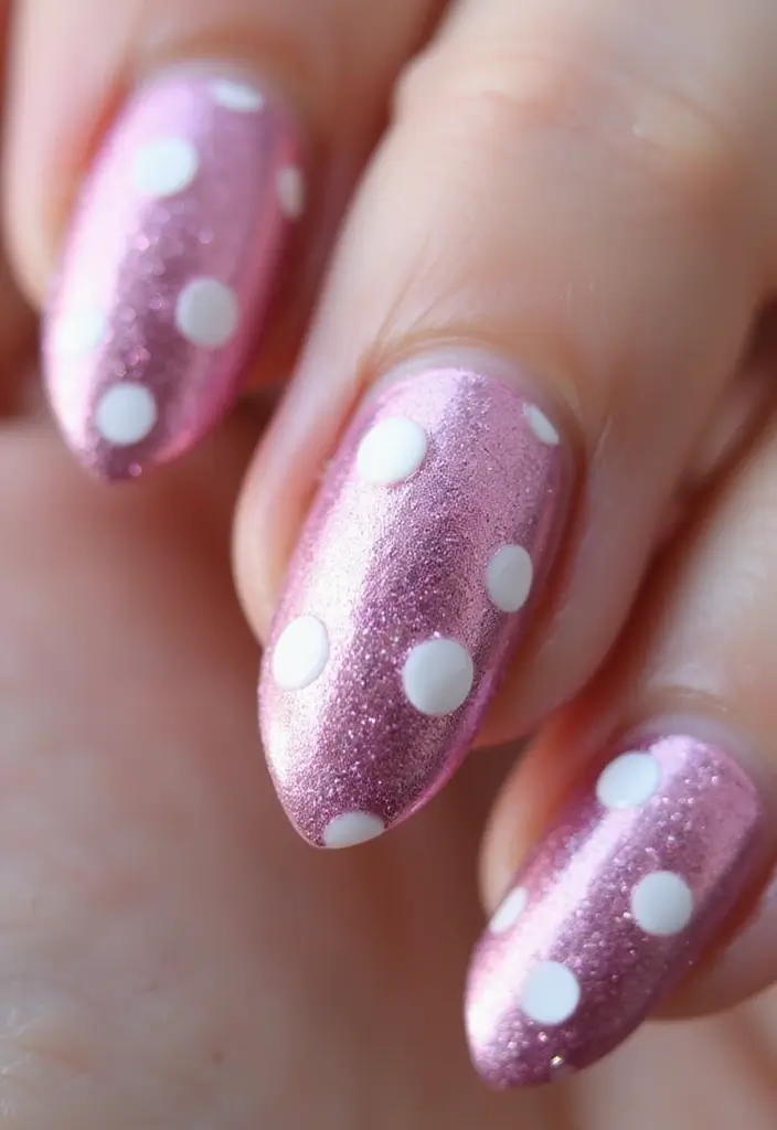 20 Cute Pink and White Polka Dot Nail Designs That Will Brighten Your Day! - 14. Metallic Polka Dots