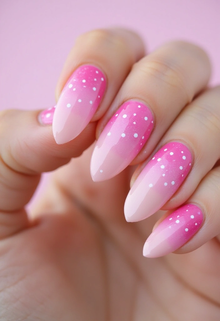 20 Cute Pink and White Polka Dot Nail Designs That Will Brighten Your Day! - 2. Ombre Polka Dots
