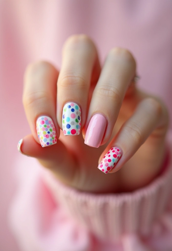20 Cute Pink and White Polka Dot Nail Designs That Will Brighten Your Day! - 20. Artistic Polka Dot Mosaics