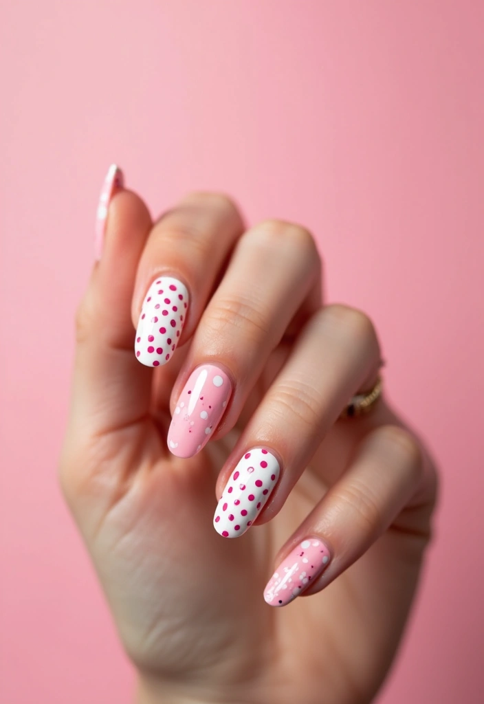 20 Cute Pink and White Polka Dot Nail Designs That Will Brighten Your Day! - 9. Colorful Polka Dot Accents