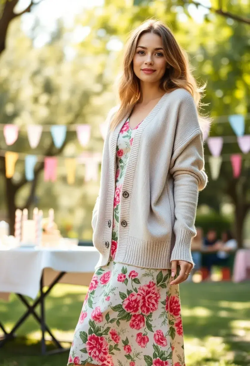 20 Effortlessly Chic Birthday Outfit Ideas That'll Make You Shine All Day! - 10. Comfy Cardigan Over a Dress