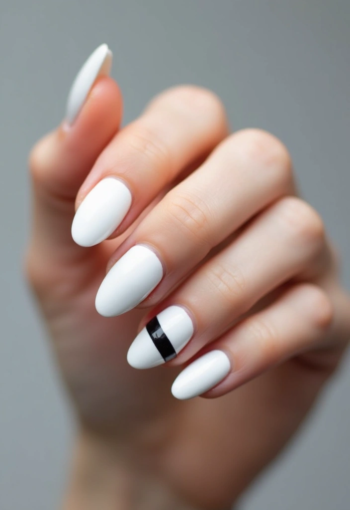 21 Minimalist Black and White Nail Designs That Are Perfect for Every Occasion! - 10. Single Stripe Accent