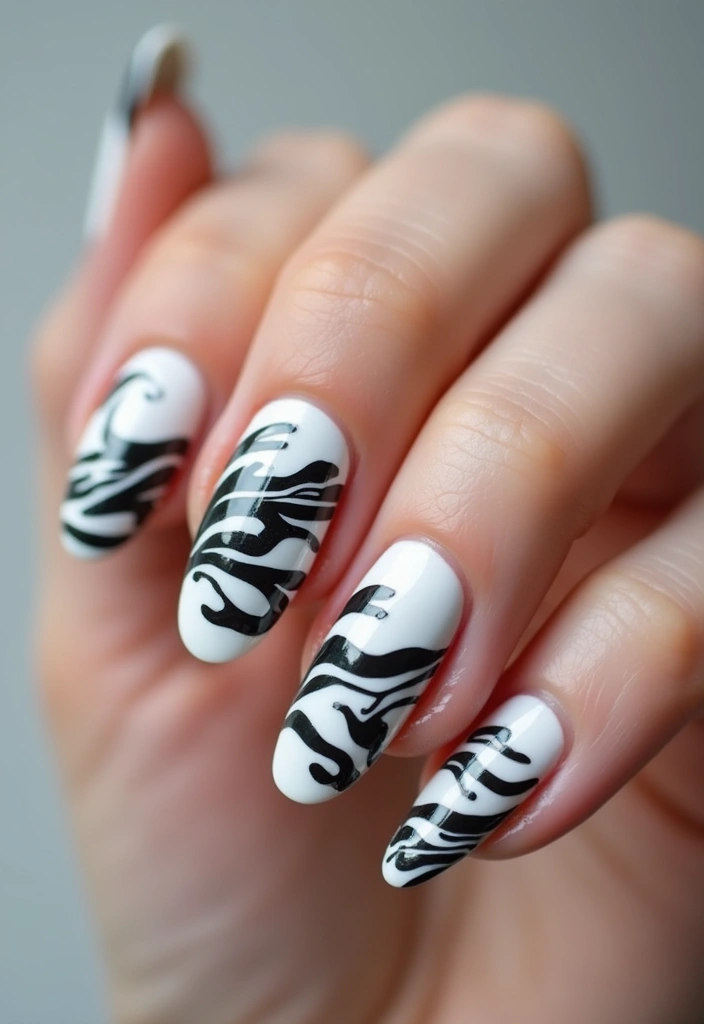 21 Minimalist Black and White Nail Designs That Are Perfect for Every Occasion! - 14. Curved Waves