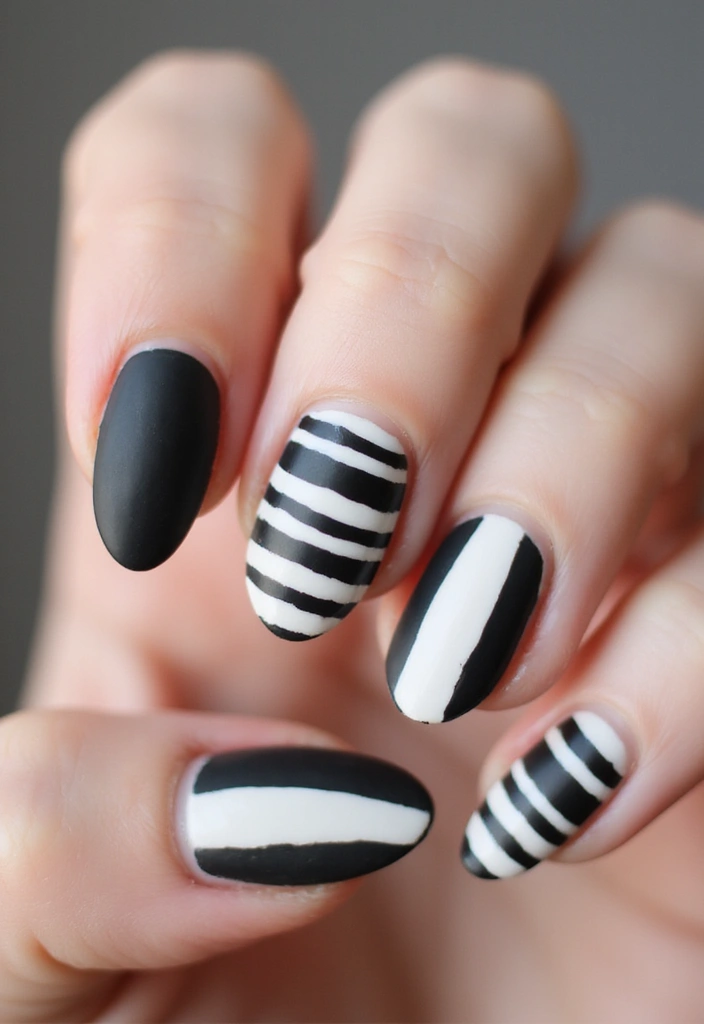 21 Minimalist Black and White Nail Designs That Are Perfect for Every Occasion! - 5. Striped Elegance
