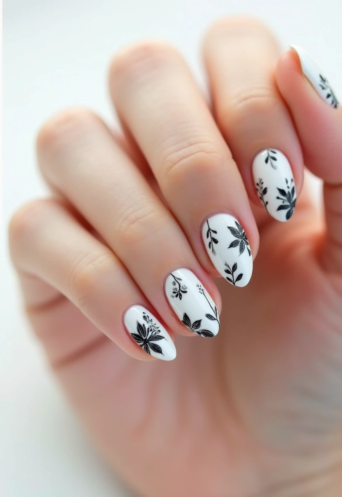 21 Minimalist Black and White Nail Designs That Are Perfect for Every Occasion! - 8. Minimalist Floral