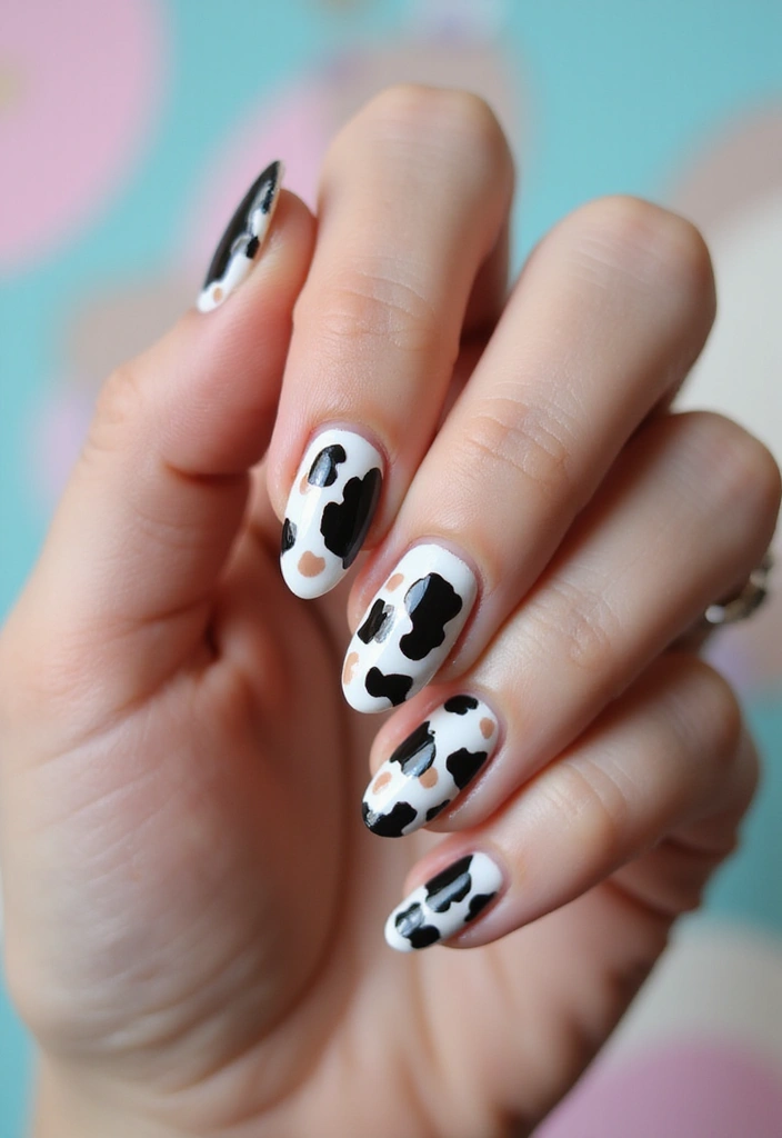 25 Mixed Animal Print Nail Designs That Will Make Your Friends Jealous! - 3. Cow Print Chic