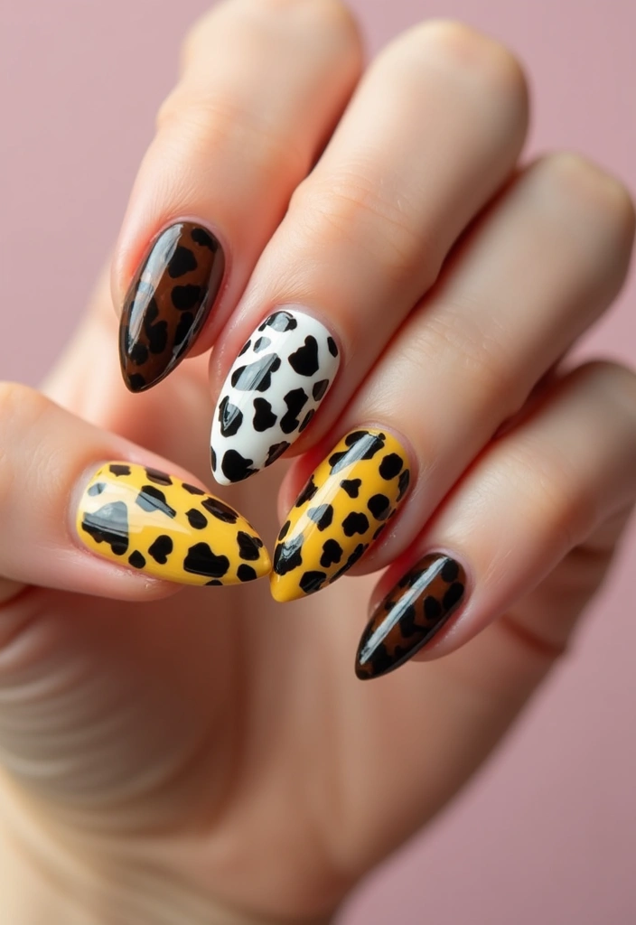 25 Mixed Animal Print Nail Designs That Will Make Your Friends Jealous! - 8. Cow and Leopard Fusion