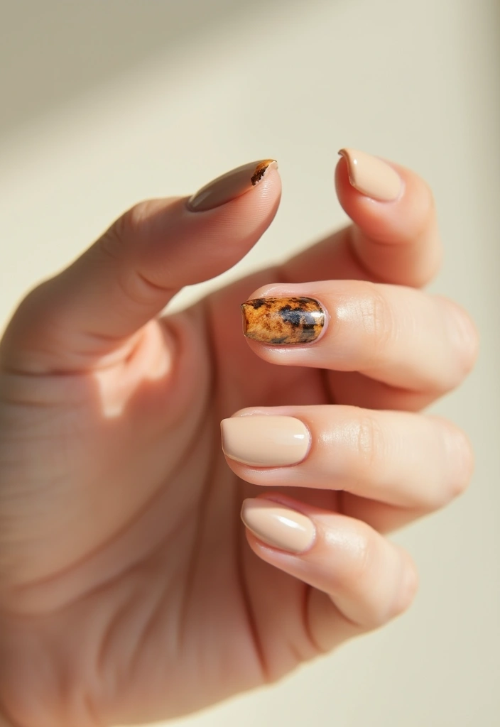 25 Mixed Animal Print Nail Designs That Will Make Your Friends Jealous! - 9. Subtle Tortoise Accent