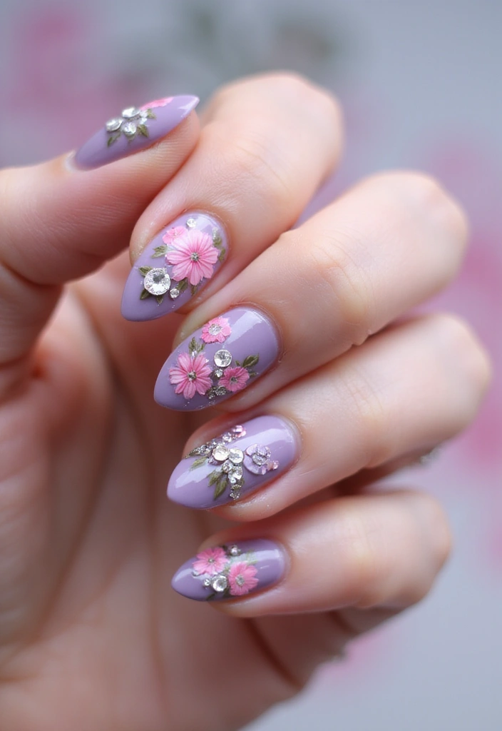 5 Glam Rhinestone Nail Designs You Need to Try (Warning: #8 Is Beyond Gorgeous!) - 5. Elegant Floral Designs with Rhinestone Touch