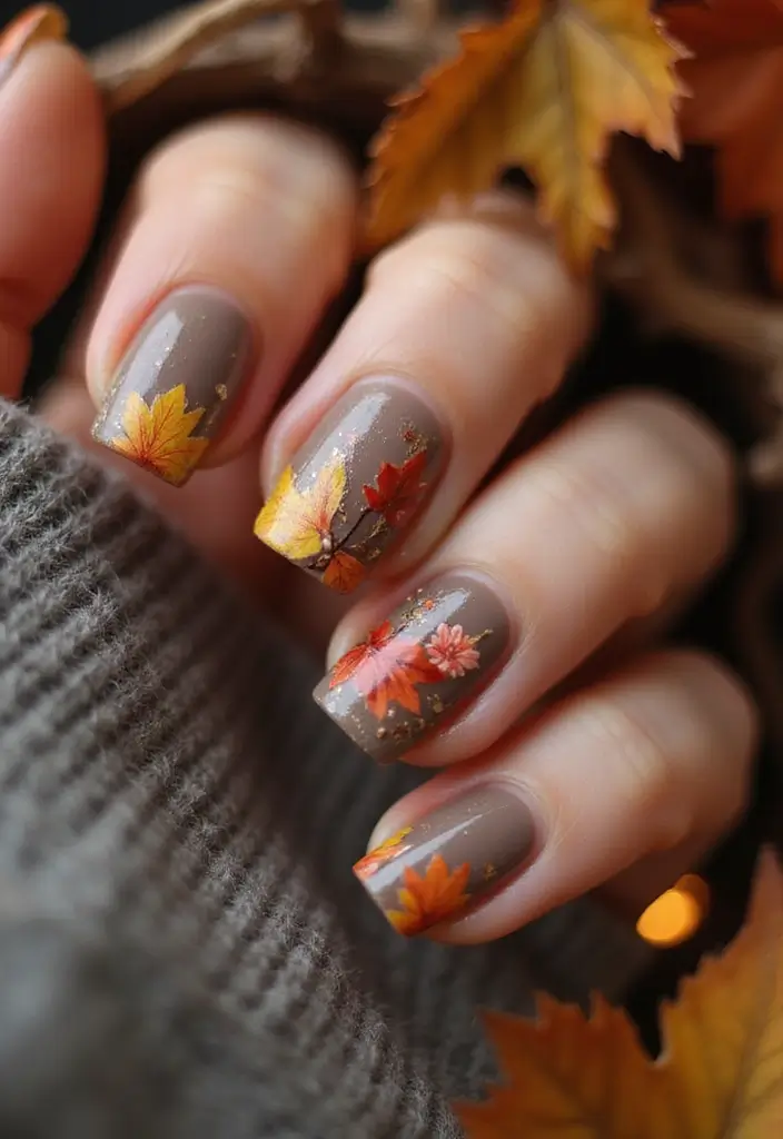 10 Stunning Fall Nails in Brown That Will Turn Heads This Season! - 9. Rustic Floral Accents