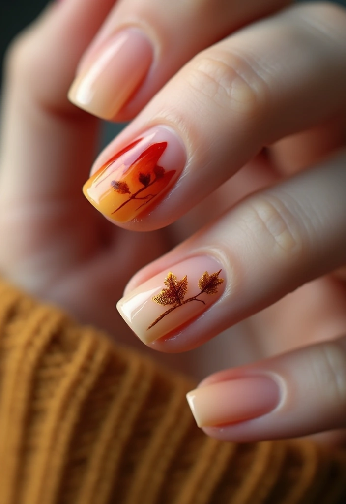 15 Adorable Short Autumn Nails Designs That'll Make You Fall in Love! - 12. Falling Leaves Gradient