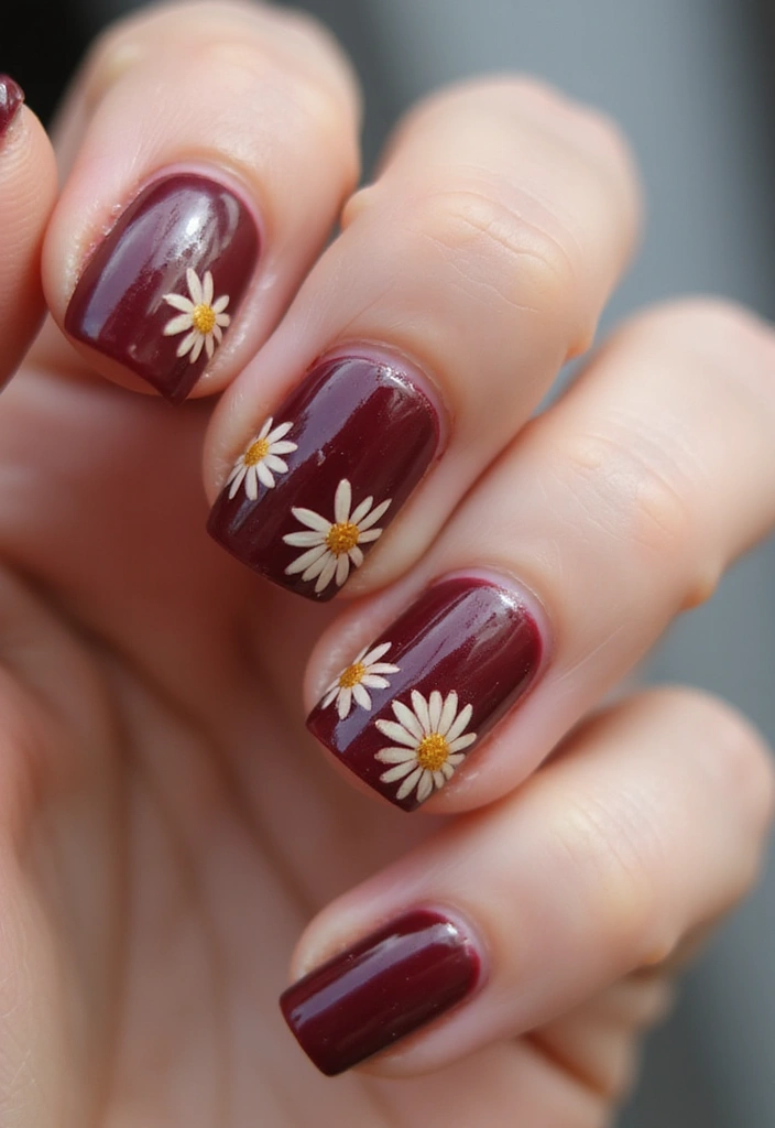 15 Adorable Short Autumn Nails Designs That'll Make You Fall in Love! - 13. Dreamy Daisies and Autumn Hues