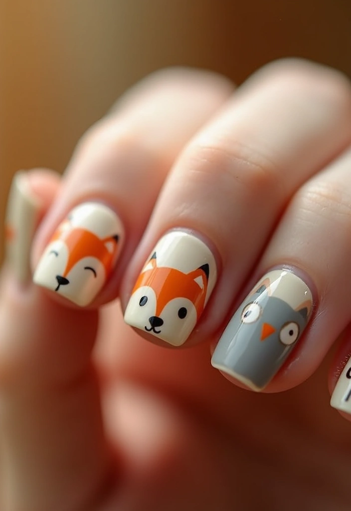 15 Adorable Short Autumn Nails Designs That'll Make You Fall in Love! - 14. Cute Critters of Fall