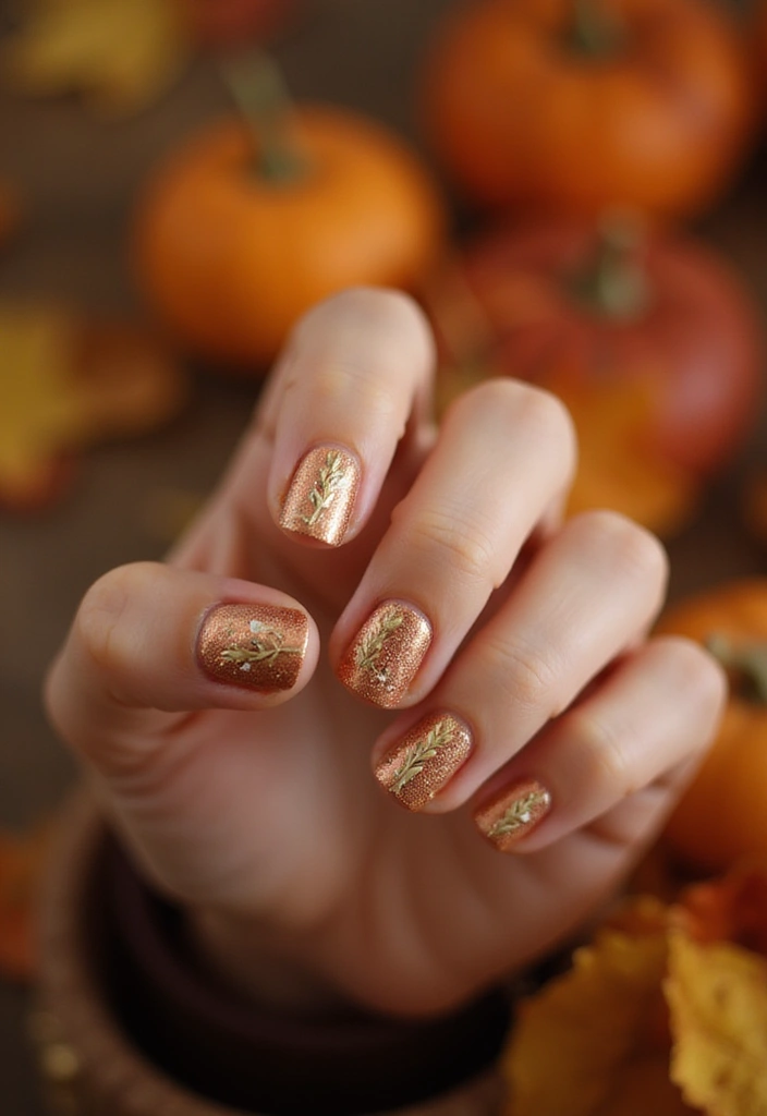 15 Adorable Short Autumn Nails Designs That'll Make You Fall in Love! - 15. Golden Harvest