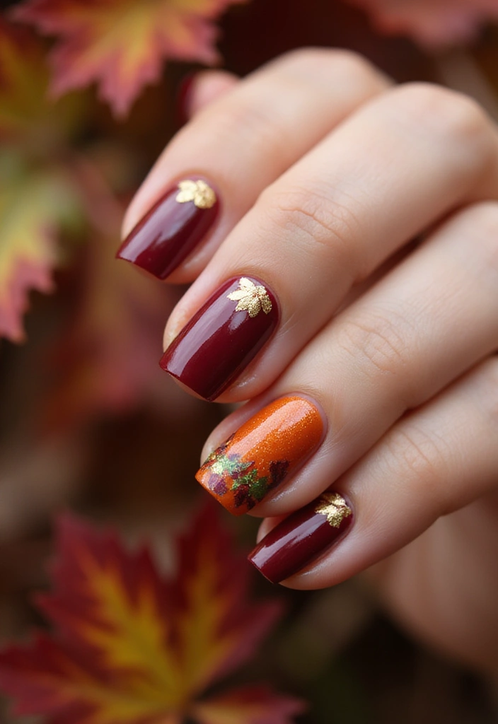15 Adorable Short Autumn Nails Designs That'll Make You Fall in Love! - 2. Bright Autumn Leaves