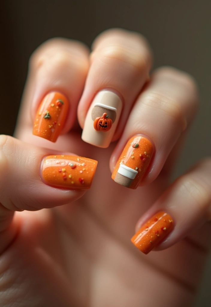 15 Adorable Short Autumn Nails Designs That'll Make You Fall in Love! - 3. Pumpkin Spice Delight