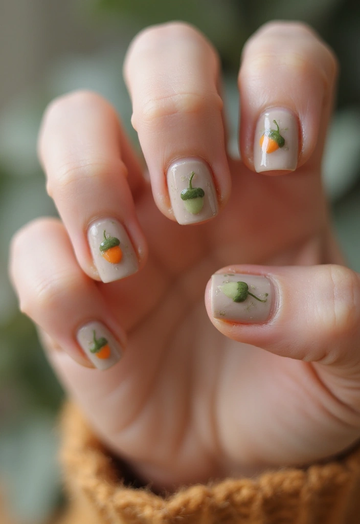 15 Adorable Short Autumn Nails Designs That'll Make You Fall in Love! - 6. Whimsical Acorns