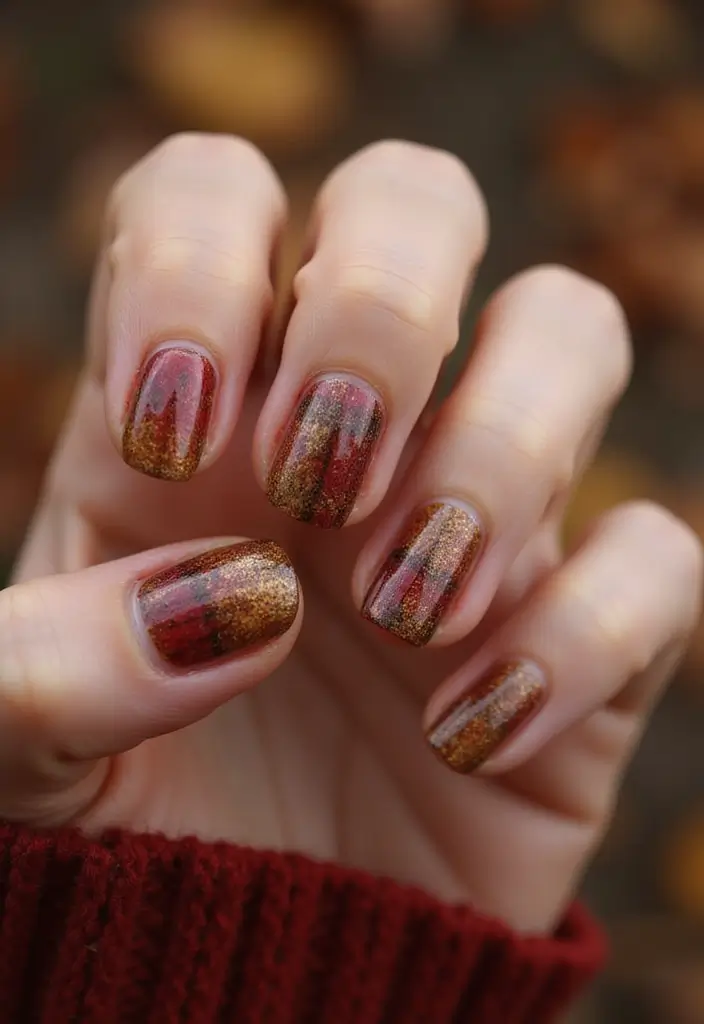 15 Adorable Short Autumn Nails Designs That'll Make You Fall in Love! - 7. Rustic Plaid