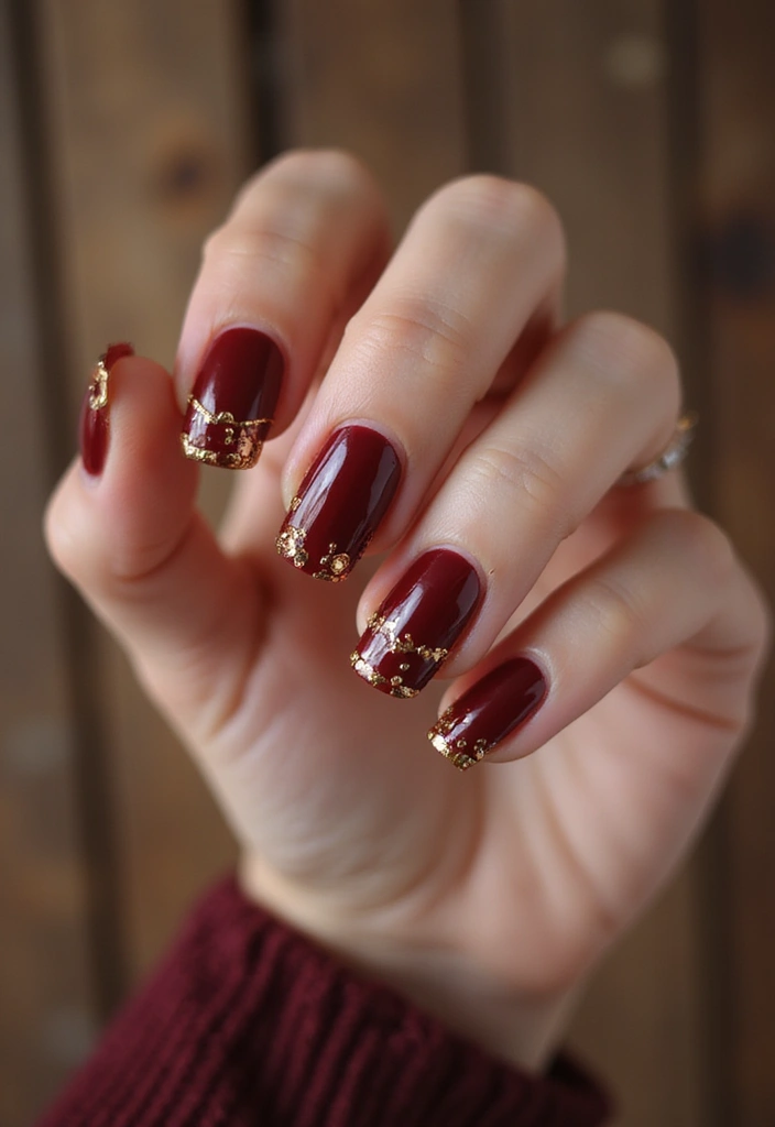 10 Stunning Red Fall Nail Designs That Will Make You Fall in Love! - 1. Classic Cherry Red with Gold Accents
