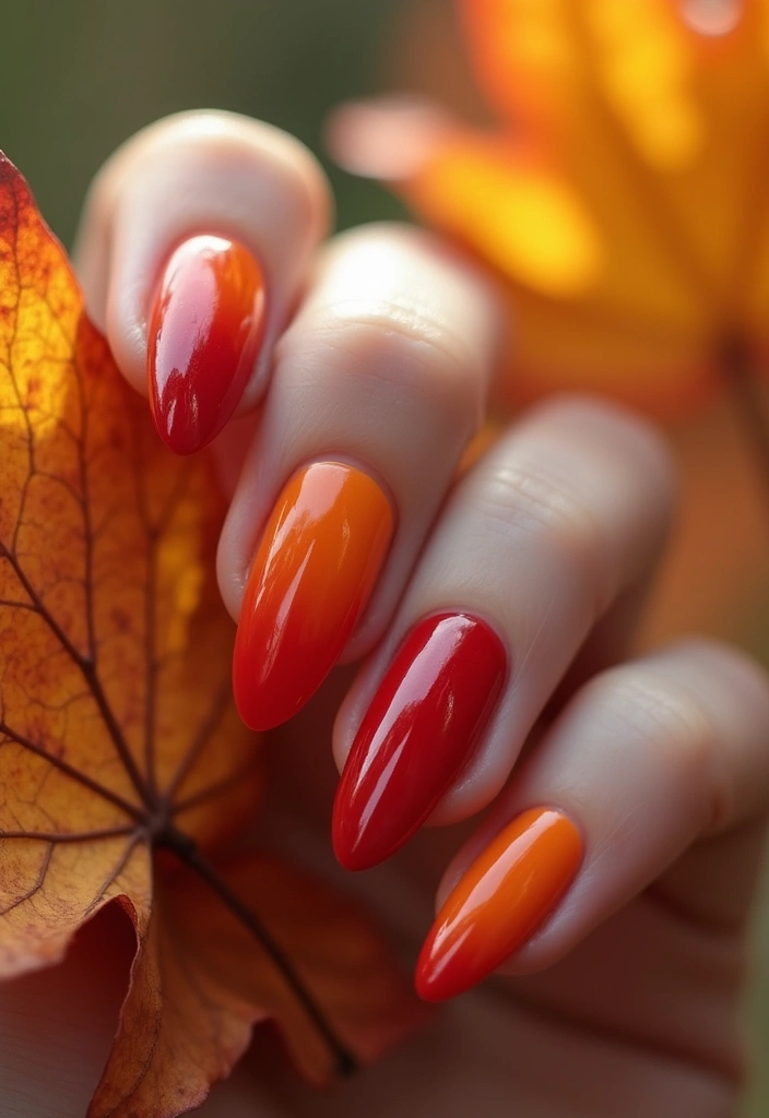 10 Stunning Red Fall Nail Designs That Will Make You Fall in Love! - 2. Ombre Red and Orange