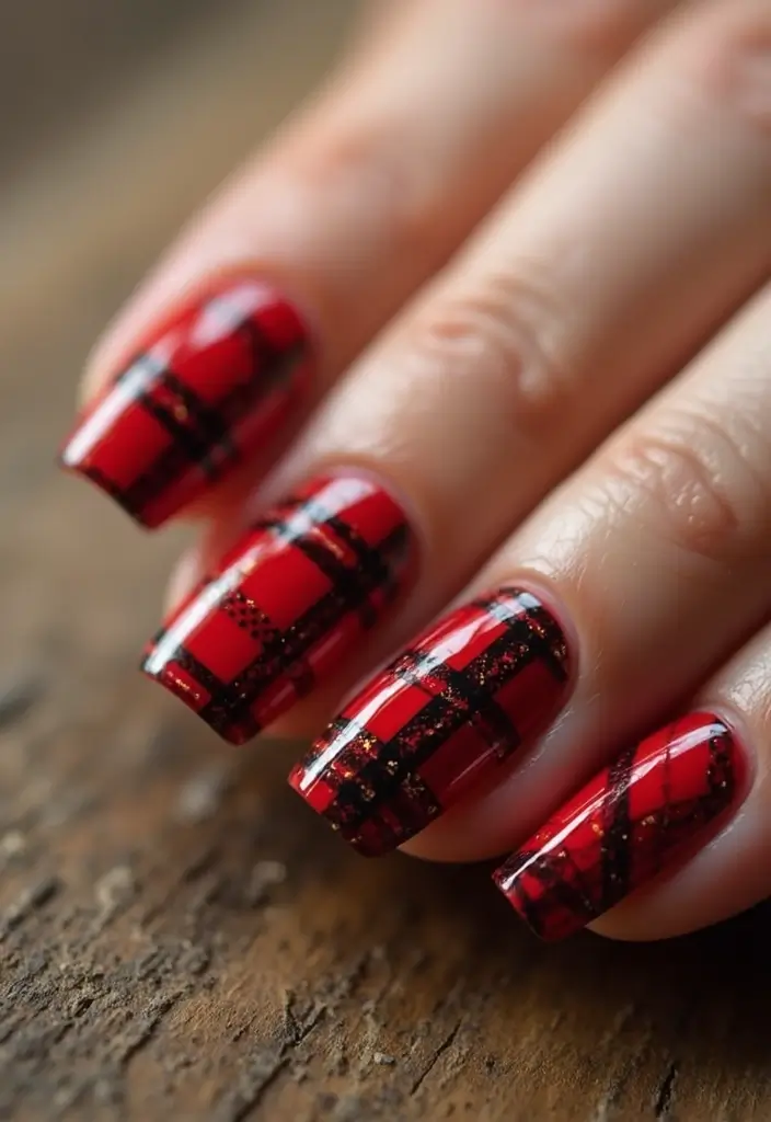 10 Stunning Red Fall Nail Designs That Will Make You Fall in Love! - 5. Red Plaid Nails