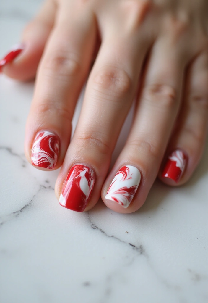 10 Stunning Red Fall Nail Designs That Will Make You Fall in Love! - 6. Red and White Marble Effect