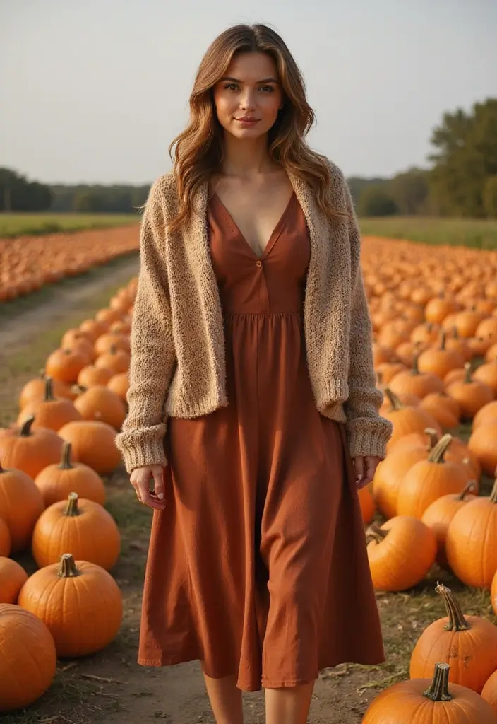 15 Casual Fall Outfits That Will Make You the Star of Every Pumpkin Patch! - 13. A-Line Dress with a Sweater Wrap