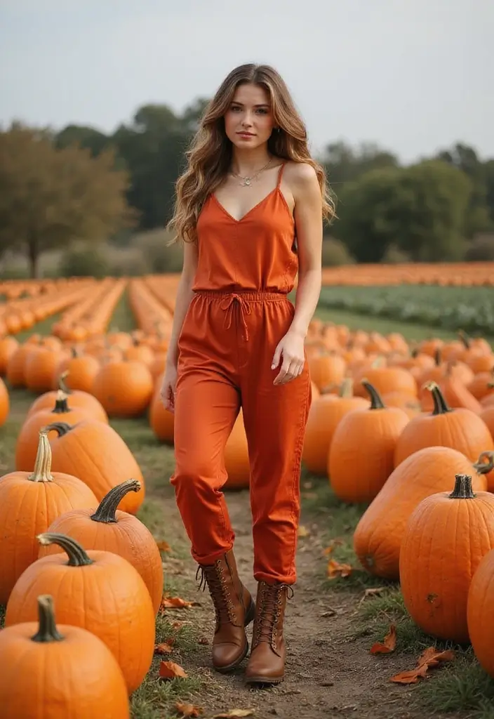 15 Casual Fall Outfits That Will Make You the Star of Every Pumpkin Patch! - 14. Casual Jumpsuit with Chunky Boots