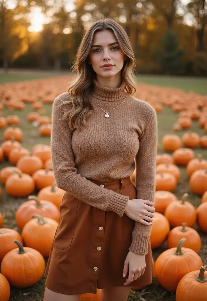 15 Casual Fall Outfits That Will Make You the Star of Every Pumpkin Patch! - 5. Turtleneck Sweater with High-Waisted Skirt