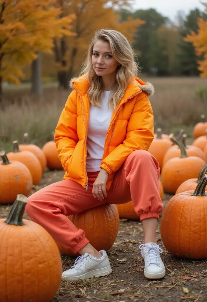 15 Casual Fall Outfits That Will Make You the Star of Every Pumpkin Patch! - 6. Puffer Jacket and Jogger Pants