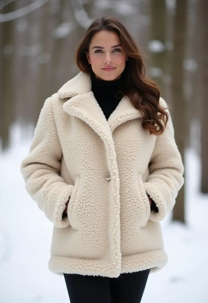 15 Cute Winter Outfits That Will Keep You Cozy and Stylish This Season! - 14. Sherpa Jacket with Leggings