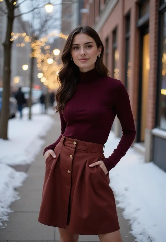 15 Cute Winter Outfits That Will Keep You Cozy and Stylish This Season! - 4. Turtleneck with A-Line Skirt