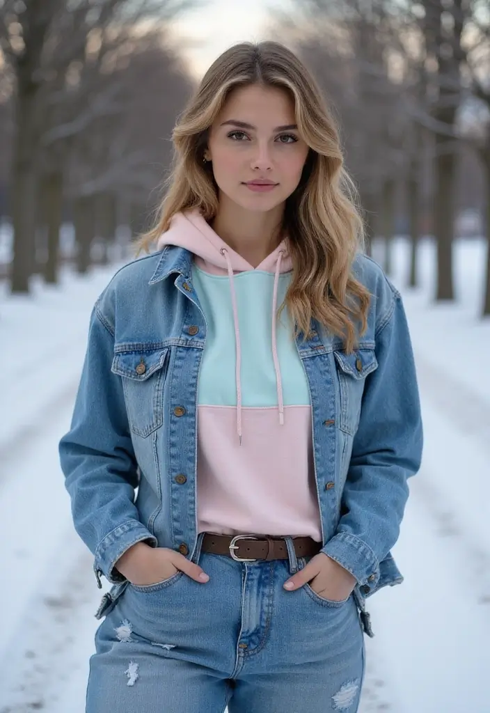 15 Cute Winter Outfits That Will Keep You Cozy and Stylish This Season! - 7. Layered Hoodie with Denim Jacket
