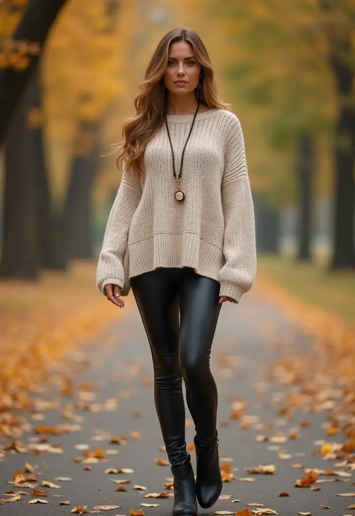 15 Fall Fashion Outfits That Will Turn Heads Everywhere You Go! - 1. Cozy Oversized Sweater and Leather Leggings
