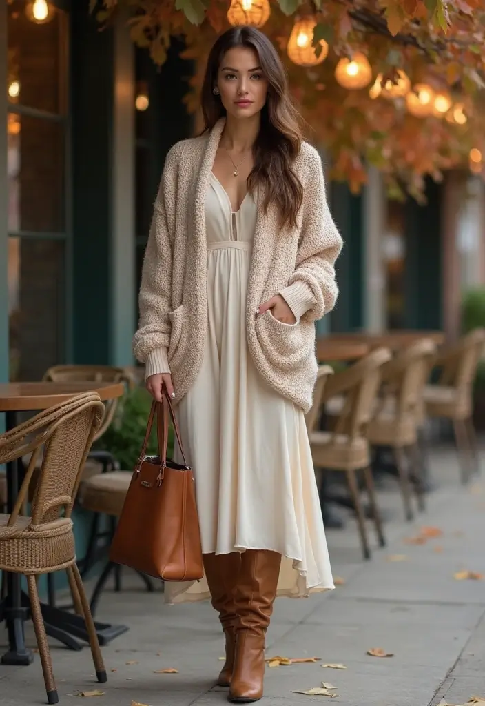 15 Fall Fashion Outfits That Will Turn Heads Everywhere You Go! - 2. Chunky Knit Cardigan with a Midi Dress
