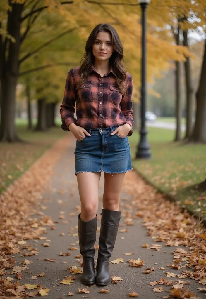 15 Fall Fashion Outfits That Will Turn Heads Everywhere You Go! - 4. Flannel Shirt and Denim Skirt