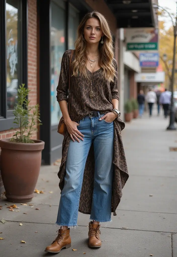 15 Fall Fashion Outfits That Will Turn Heads Everywhere You Go! - 8. Layered Look with a Maxi Dress and Jeans