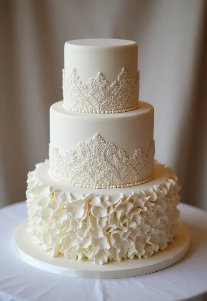 17 Mouth-Watering Wedding Cake Designs That’ll Leave You Drooling (#6 Will Blow Your Mind!) - 12. Vintage Vibes: Lace and Ruffles
