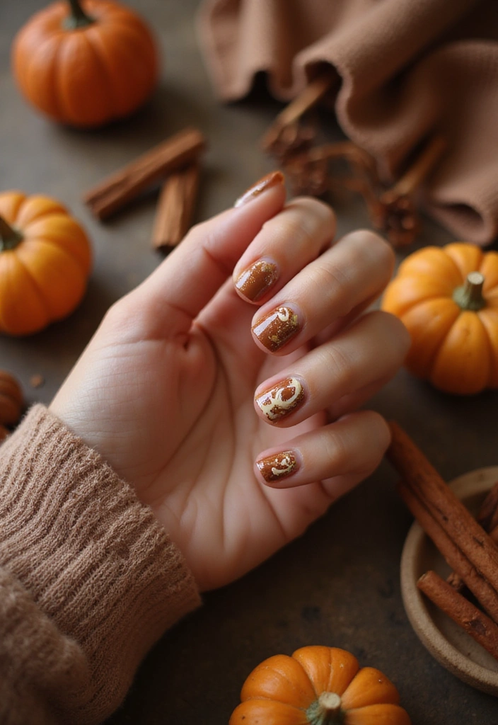 10 Simple Fall Nails for Short Fingers That Will Make You Fall in Love! - 10. Sweet Cinnamon Swirls