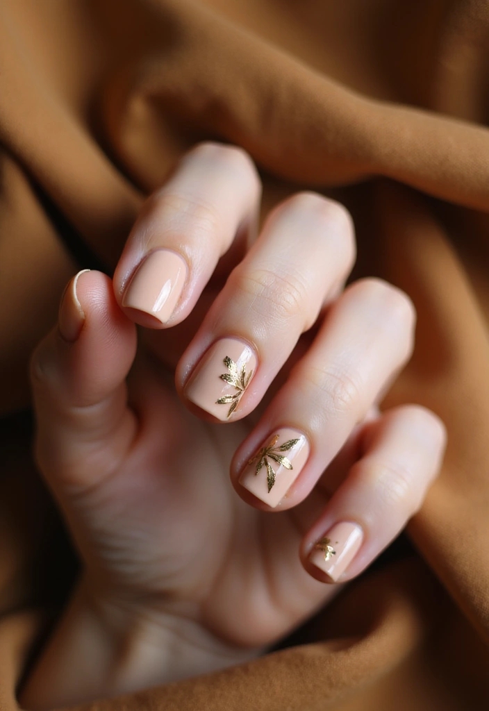 10 Simple Fall Nails for Short Fingers That Will Make You Fall in Love! - 3. Golden Leaf Accents