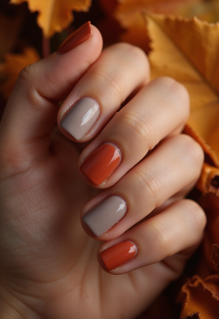 10 Simple Fall Nails for Short Fingers That Will Make You Fall in Love! - 6. Taupe and Terracotta Duo
