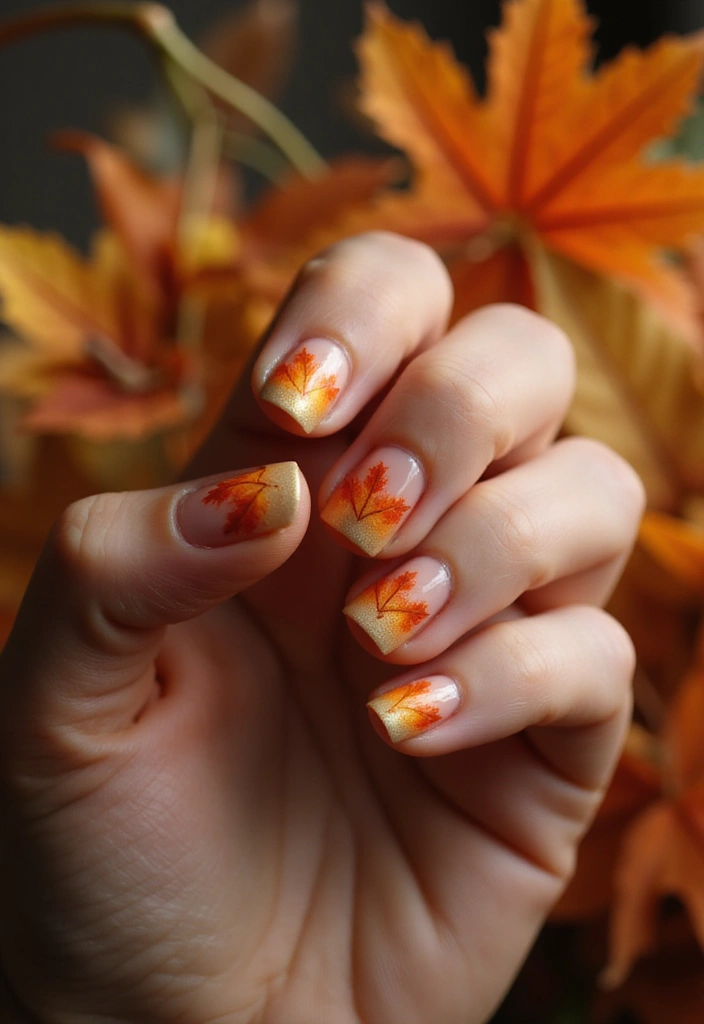 10 Simple Fall Nails for Short Fingers That Will Make You Fall in Love! - 8. Ombre Maple Leaves