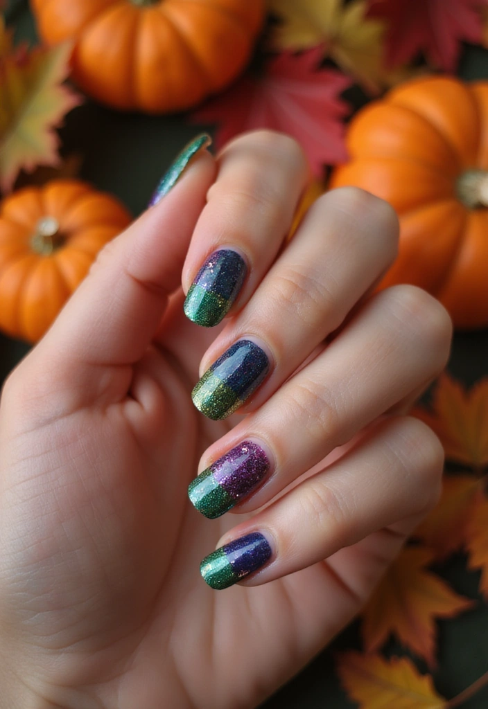 10 Stunning Cat Eye Fall Nails That Will Make You Fall in Love with Autumn! - 10. Jewel-Toned Fall Fiesta