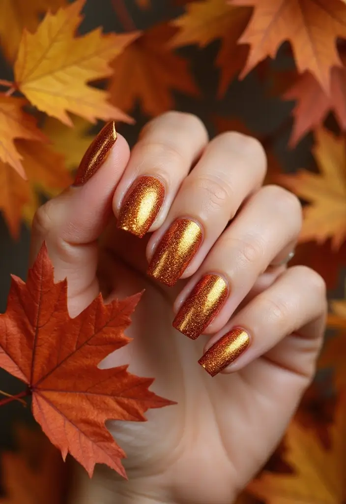 10 Stunning Cat Eye Fall Nails That Will Make You Fall in Love with Autumn! - 3. Golden Maple Leaf