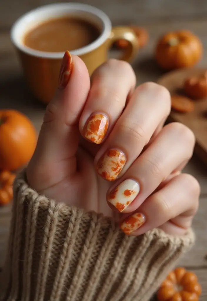 10 Stunning Cat Eye Fall Nails That Will Make You Fall in Love with Autumn! - 6. Warm Caramel Swirl