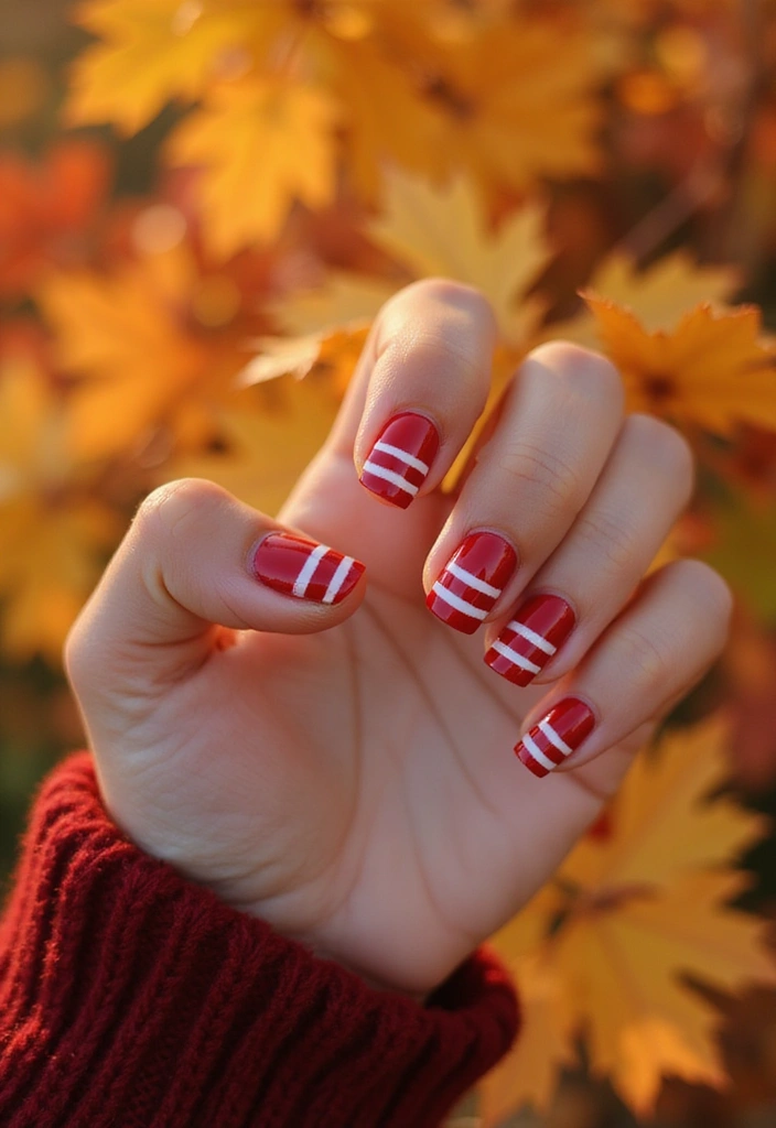 10 Stunning Fall Nails in Red That Will Make You Fall in Love! - 10. Red and White Stripes